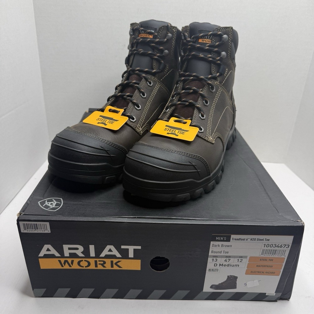 Ariat Treadfast 6” H2O Steel Toe Work Boots Dark Brown Men 13D 10034673